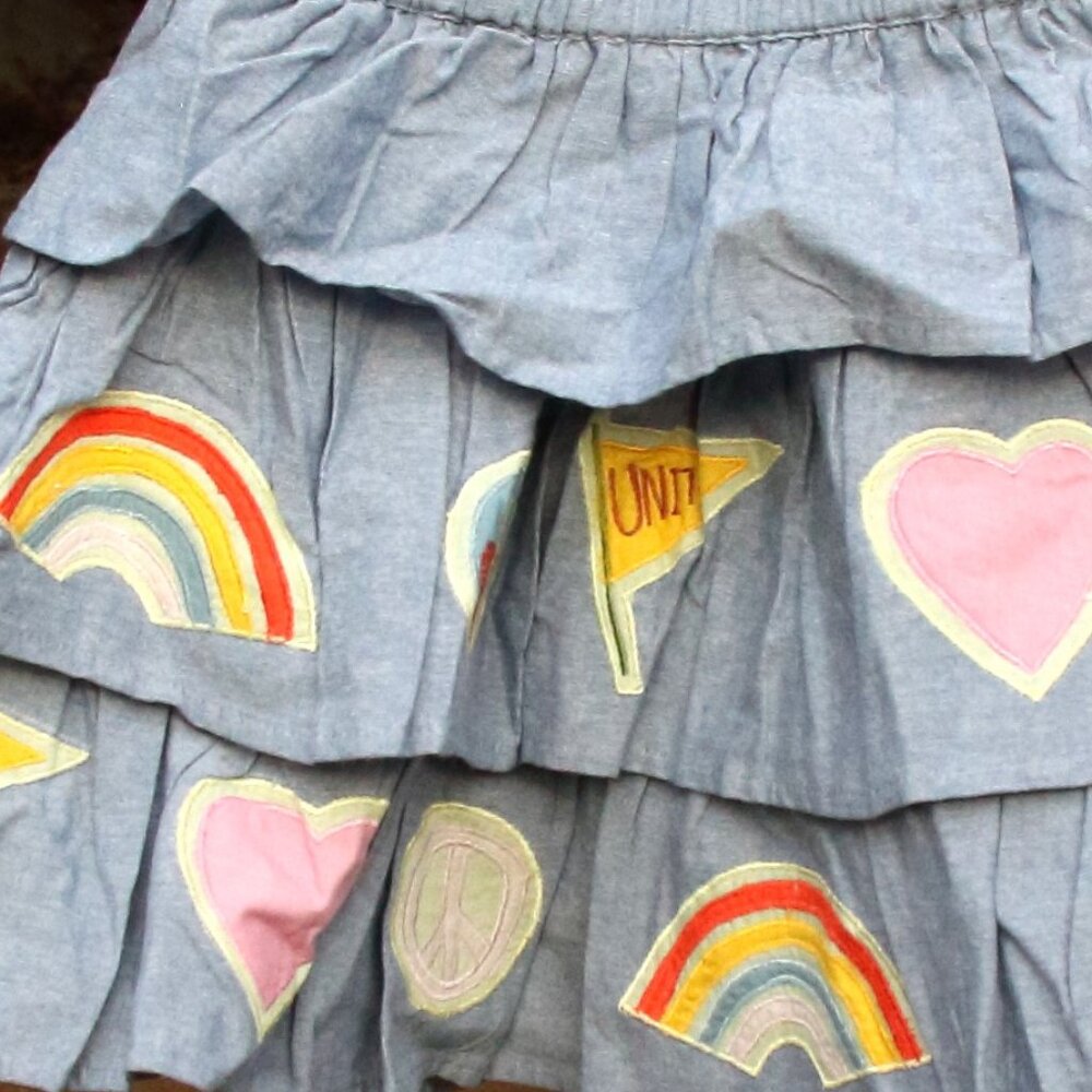 Piccolina Chambray Applique 3-Tier Skirt Activism 6T - Picture 2 of 3